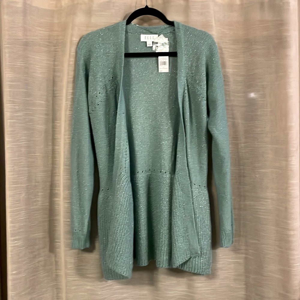 NWT ELLE Elegant Agate/Teal Open-Front Sweater